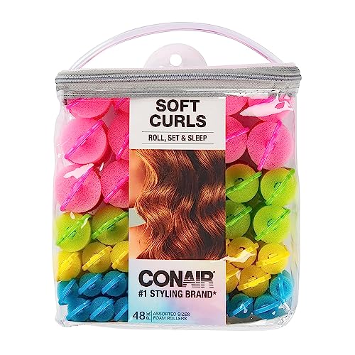 Book Cover Conair Foam Self Grip Hair Rollers, Hair Curlers with Self Grip, Foam Rollers in Neon Colors, Assorted Sizes, 48 Count (Pack of 1)
