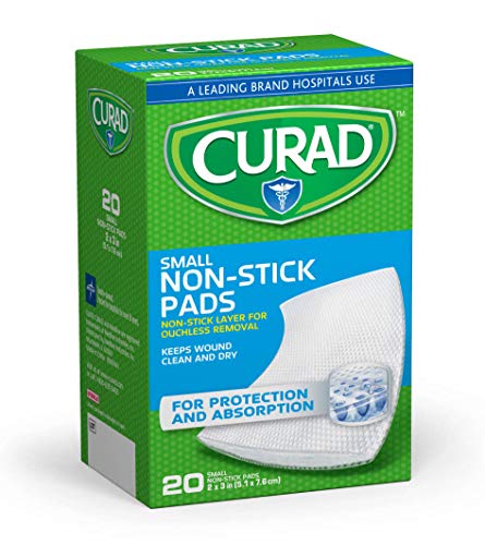 Book Cover Curad Sterile Small Non-Stick Pads, 2 x 3 inches, Easy to Apply, Ouchless Removal, 20 Count