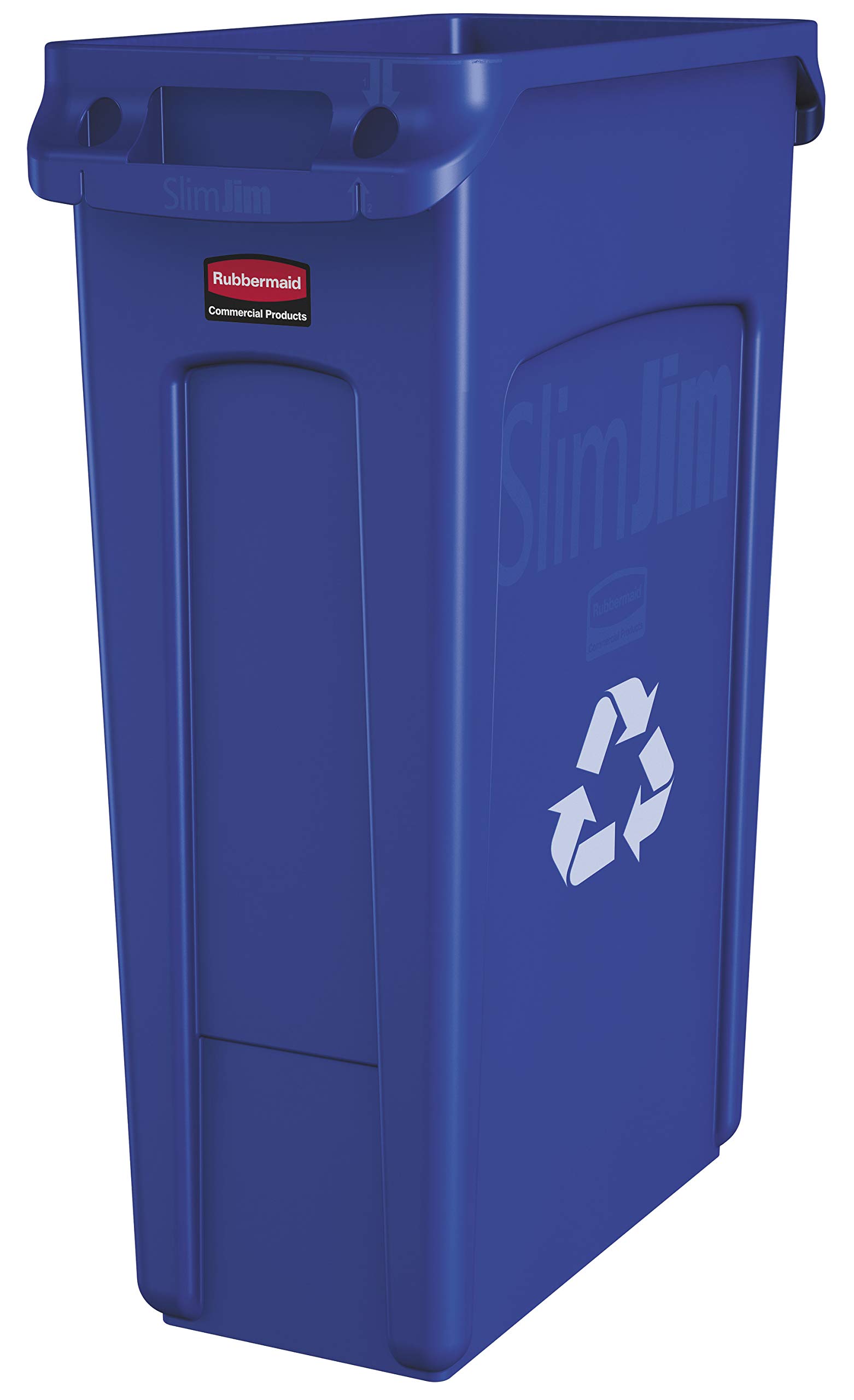 Rubbermaid Commercial Products Slim Jim Plastic Rectangular Recycling Bin with Venting Channels, 23 Gallon, Blue Recycling (FG354007BLUE) 23 Gallon Blue Recycling