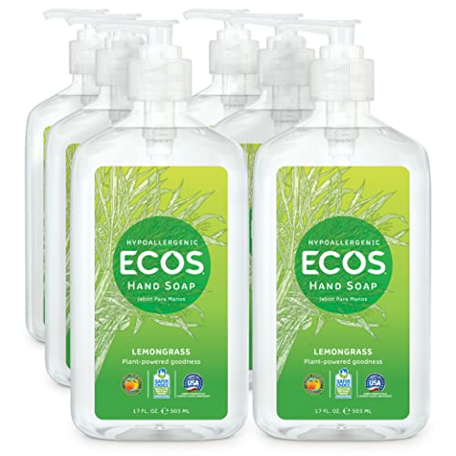 Book Cover ECOS Hand Soap, Hypoallergenic Lemongrass, 17oz Bottle (6 pack) by Earth Friendly Products