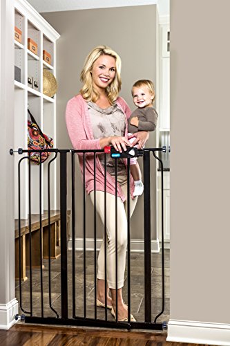 Book Cover Regalo Easy Step Extra Tall Walk Thru Baby Gate, Bonus Kit, Includes 4-Inch Extension Kit, 4 Pack of Pressure Mount Kit and 4 Pack of Wall Cups and Mounting Kit, Black