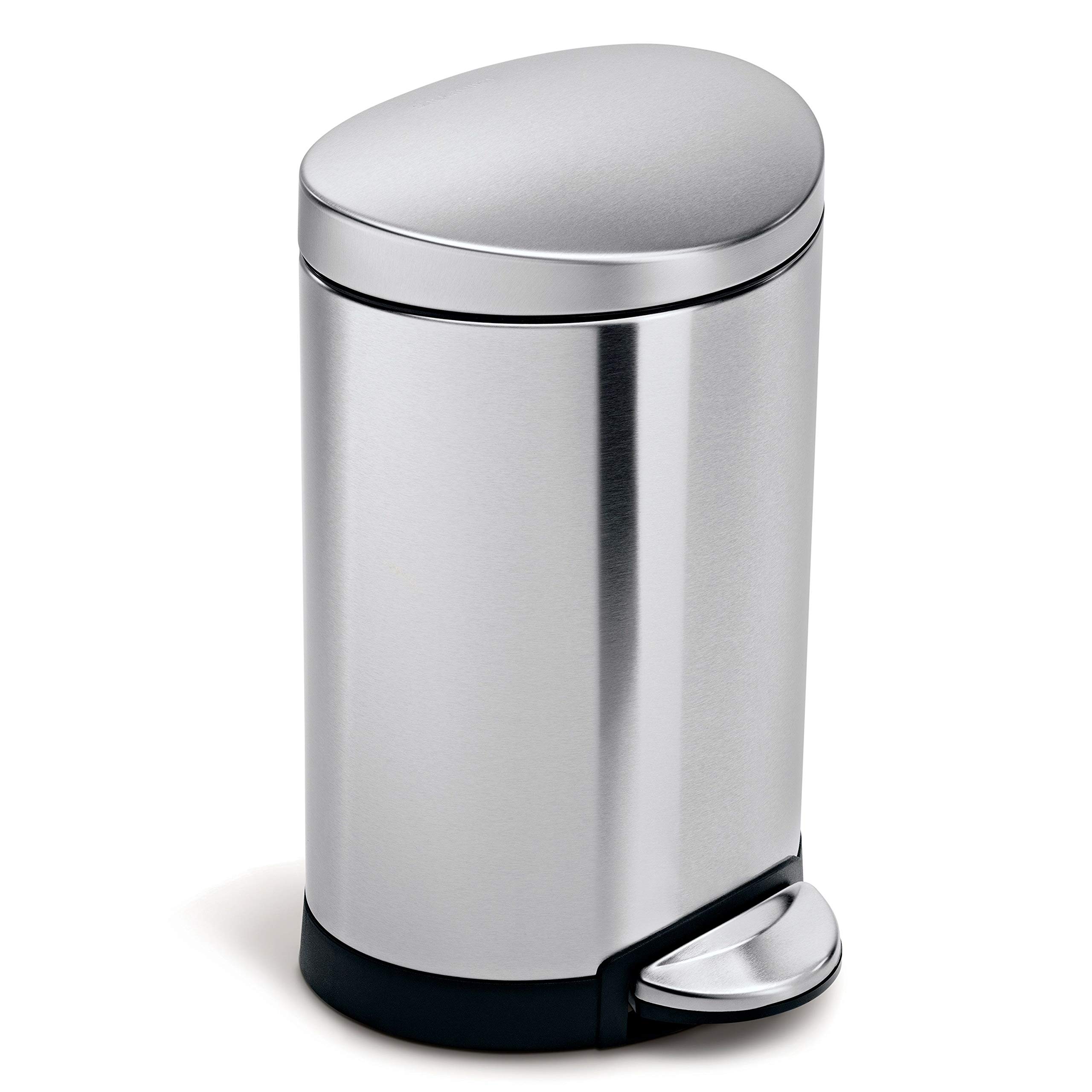 Book Cover simplehuman 6 Liter / 1.6 Gallon Semi-Round Bathroom Step Trash Can, Brushed Stainless Steel Brushed Stainless Steel 6 Liter Semi-Round