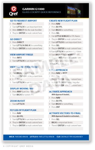 Garmin G1000 (WAAS & Non-WAAS) Qref Card Checklist (Qref Avionics Quick Reference)