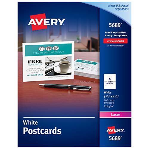 Book Cover Avery Printable Cards, Laser Printers, 200 Cards, 4.25 x 5.5, U.S. Post Card Size (5689)
