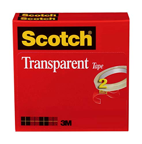 Scotch Transparent Tape, 2 Rolls, 1/2 x 2592 Inches, Classic glossy-finish, Boxed (600-2P12-72)