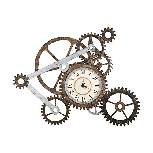 SEI Furniture Gear Hand Painted Art Wall Clock, Aged Metallic