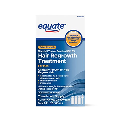 Book Cover Equate - Hair Regrowth Treatment for Men with Minoxidil 5% Extra Strength, 3 Month Supply, 2 Ounce Bottle, 3 Count