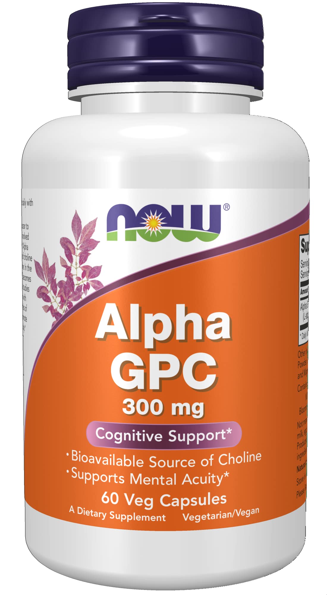 NOW Supplements, Alpha GPC 300 mg with Bioavailable Source of Choline, 60 Veg Capsules 30.0 Servings (Pack of 1)