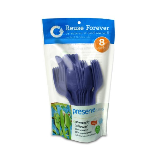Preserve On the Go Cutlery Set: 8 Forks, 8 Knives, 8 Spoons Kitchen Supplies, 24 Piece, Midnight Blue