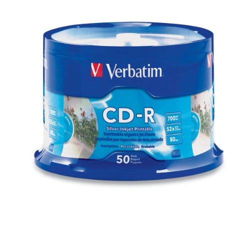 Book Cover Verbatim CD-R 700MB 52X Silver Inkjet Printable - 50pk Spindle, 50-Disc (95005)