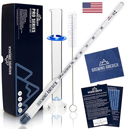 Book Cover Hydrometer Alcohol Meter Test Kit: Distilled Alcohol American-Made 0-200 Proof Pro Series Traceable Alcoholmeter Tester Set with Glass Jar for Proofing Distilled Spirits - Made in America
