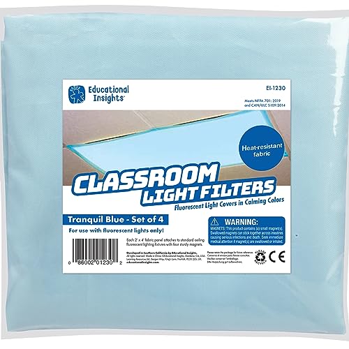 Book Cover Educational Insights The Original Fluorescent Light Filters: Tranquil Blue 4-Pack, Fluorescent Light Covers, Easy Install for Classrooms, Office, Hospitals & Home, Teacher Classroom Essentials
