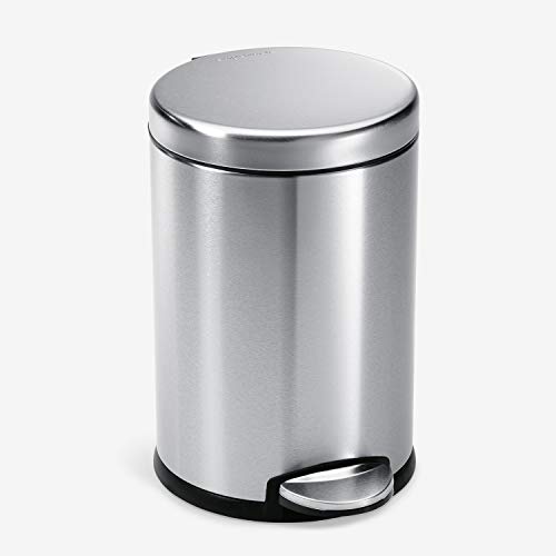 Book Cover simplehuman 4.5 Liter / 1.2 Gallon Round Bathroom Step Trash Can, Brushed Stainless Steel
