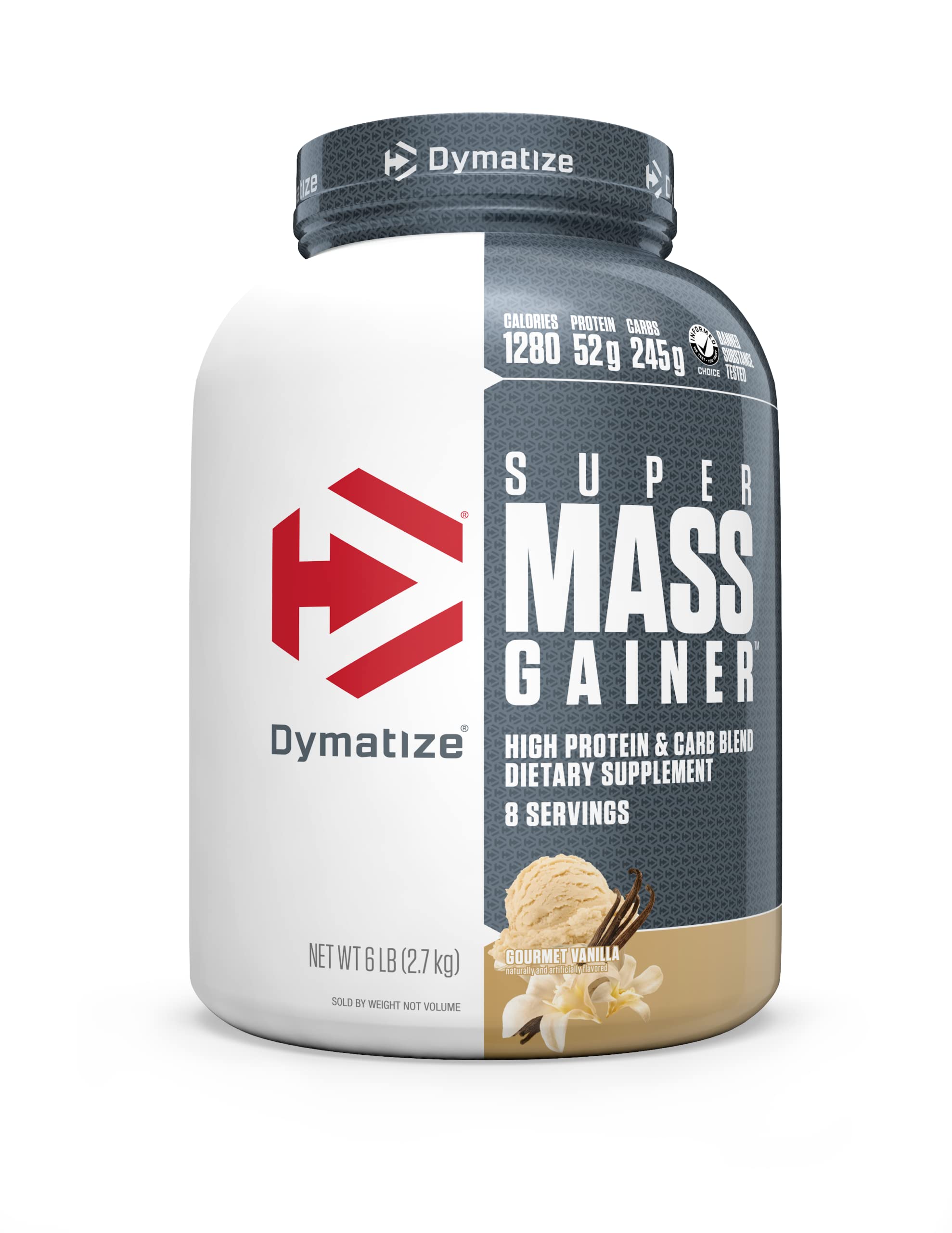 Book Cover Dymatize Super Mass Gainer Protein Powder, 1280 Calories & 52g Protein, Gain Strength & Size Quickly, 10.7g BCAAs, Mixes Easily, Tastes Delicious, Gourmet Vanilla, 6 Pound (Pack of 1) Gourmet Vanilla 8.0 Servings (Pack of 1)