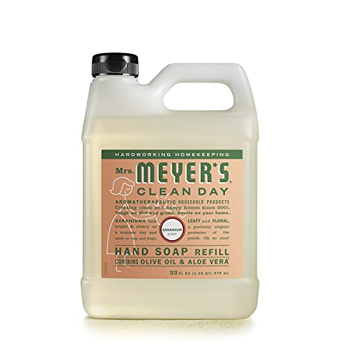 Book Cover Mrs. Meyer's Clean Day Liquid Hand Soap Refill, Cruelty Free and Biodegradable Hand Wash Formula Made with Essential Oils, Geranium Scent, 33 oz