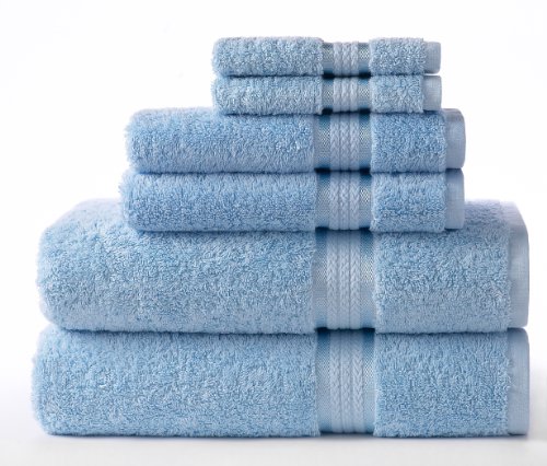 Book Cover COTTON CRAFT Ultra Soft Luxury 6 Piece Ringspun Cotton Towel Set, 580GSM, Heavyweight, 2 Bath Towels, 2 Hand Towels, 2 Washcloths, Light Blue