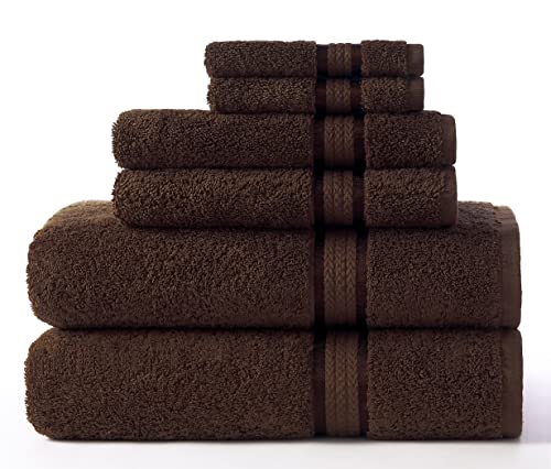 Book Cover COTTON CRAFT Ultra Soft 6 Piece Towel Set -  Highly Absorbent Bathroom Shower- Premium Ringspun Cotton 580 GSM- 2 Oversized Large Bath Towels 30x54, 2 Hand Towels 16x28, 2 Wash Cloths 12x12- Chocolate