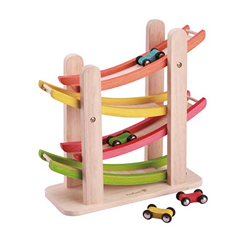 Book Cover EverEarth Jr. Ramp Racer. Race Track for Toddlers and 4 Wood Cars, Race Car Ramp Set