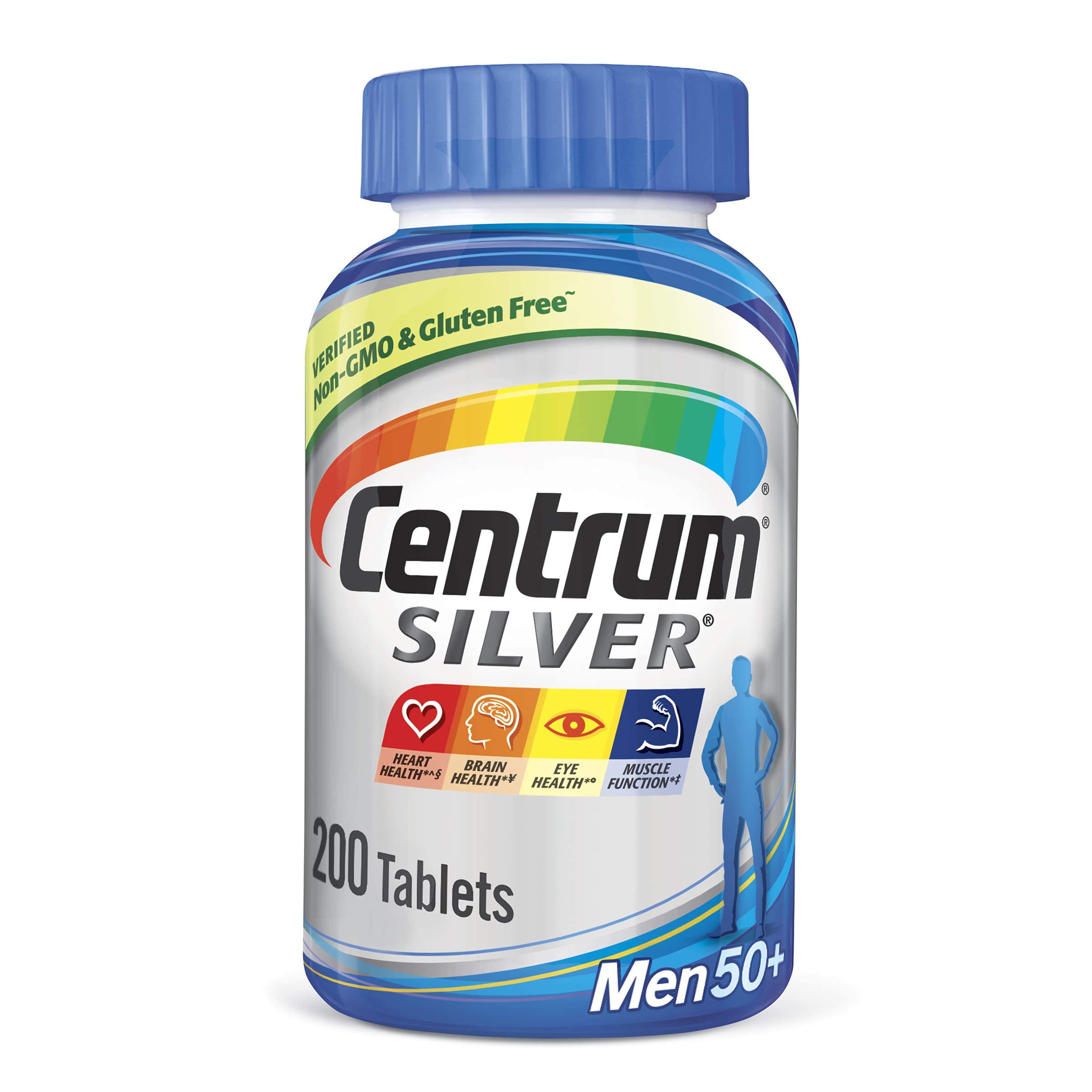 Book Cover Centrum Silver Multivitamin for Men 50 Plus, Multivitamin/Multimineral Supplement with Vitamin D3, B Vitamins and Zinc, Gluten Free, Non-GMO Ingredients - 200 Count 200 Count Old