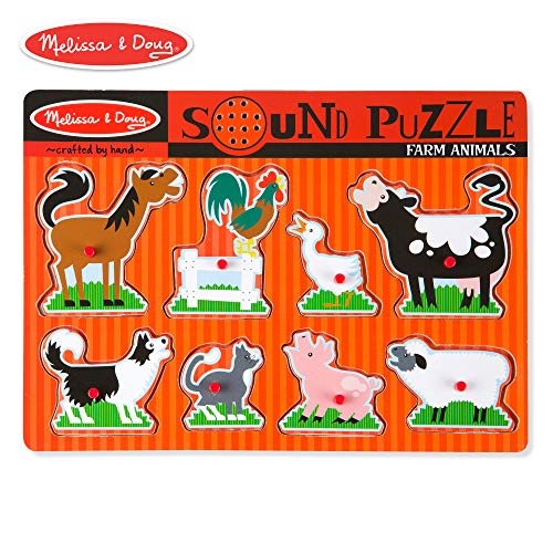 Melissa & Doug Farm Animals Sound Puzzle - Wooden Peg Puzzle With Sound Effects (8 pcs)