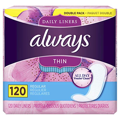 Book Cover Always Thin Daily Liners, Regular Absorbency, Unscented, Wrapped, 120 Count