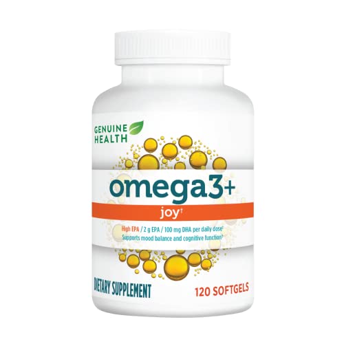 Genuine Health Omega 3+ Joy Fish Oil Supplement, 2000 mg EPA, 100 mg DHA, Non-GMO, 120 Softgels