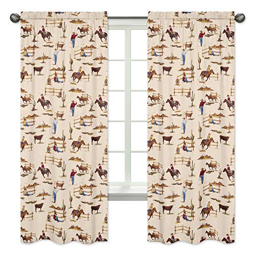 Book Cover Wild West Cowboy and Horses Print Window Treatment Panels - Set of 2