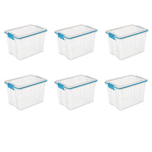 Sterilite 19324306 Gasket Box See-Through Lid and Base with Blue Aquarium Latches and Gasket, 20-Quart, 6-Pack