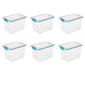 Sterilite 19324306 Gasket Box See-Through Lid and Base with Blue Aquarium Latches and Gasket, 20-Quart, 6-Pack