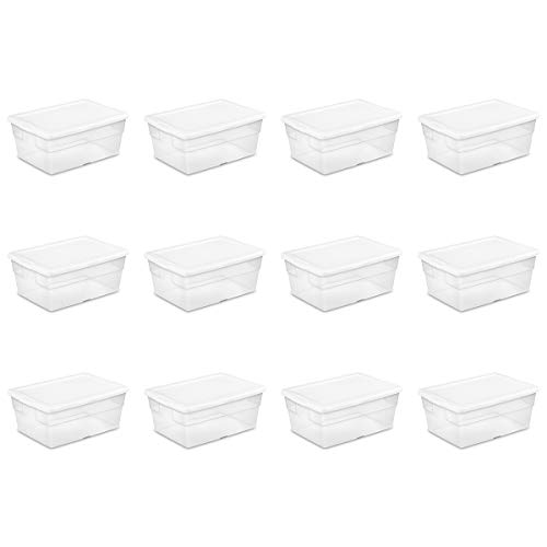 Book Cover Sterilite 16448012 16 Quart/15 Liter Storage Box, White Lid with Clear Base, 12-Pack