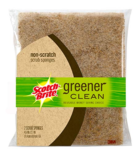 3m 97050 2 Count Scotch-Brite Greener Clean Natural Fiber Non Scratch Scrub Spo