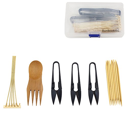 BambooMN Bonsai Tree Pruning Trimming Starter Tool Kit - Leaf Trimmers (Set of 3) and Bamboo Rake