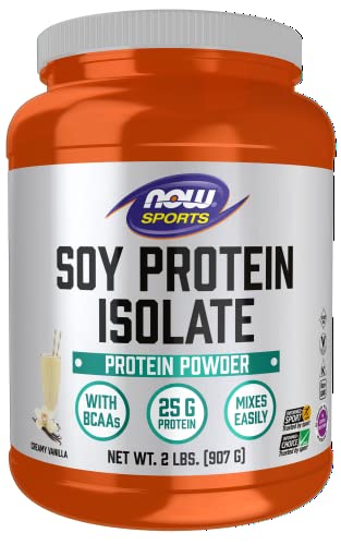NOW Sports Nutrition, Soy Protein Isolate, 25 g With BCAAs, Creamy Vanilla Powder, 2-Pound
