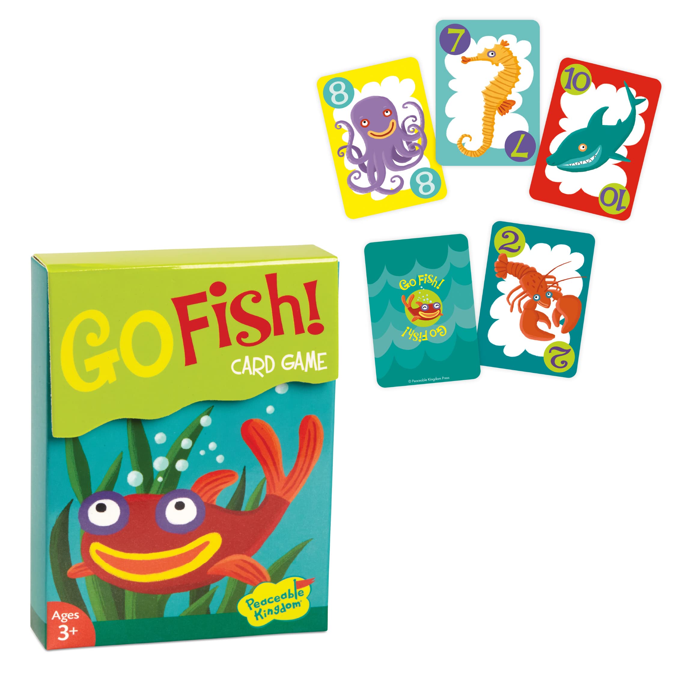 Book Cover Peaceable Kingdom Go Fish! Classic Card Games for Kids Ages 3+ 48 Cards for 3 to 6 Players Memory Game for Toddlers