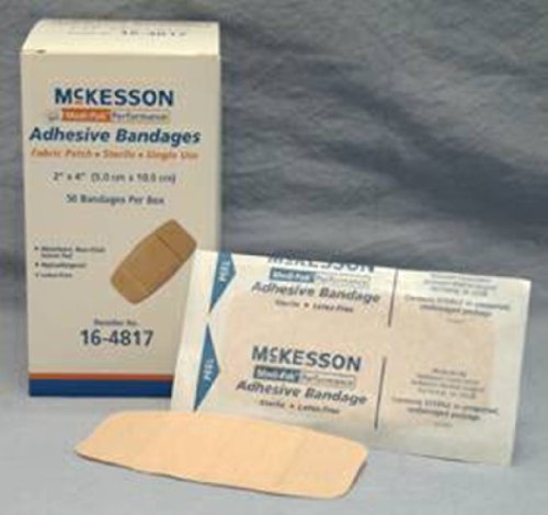 McKesson Adhesive Bandage Patch 2"X4" Fabric Sterile Latex Free - Box of 50 - Model 16-4817