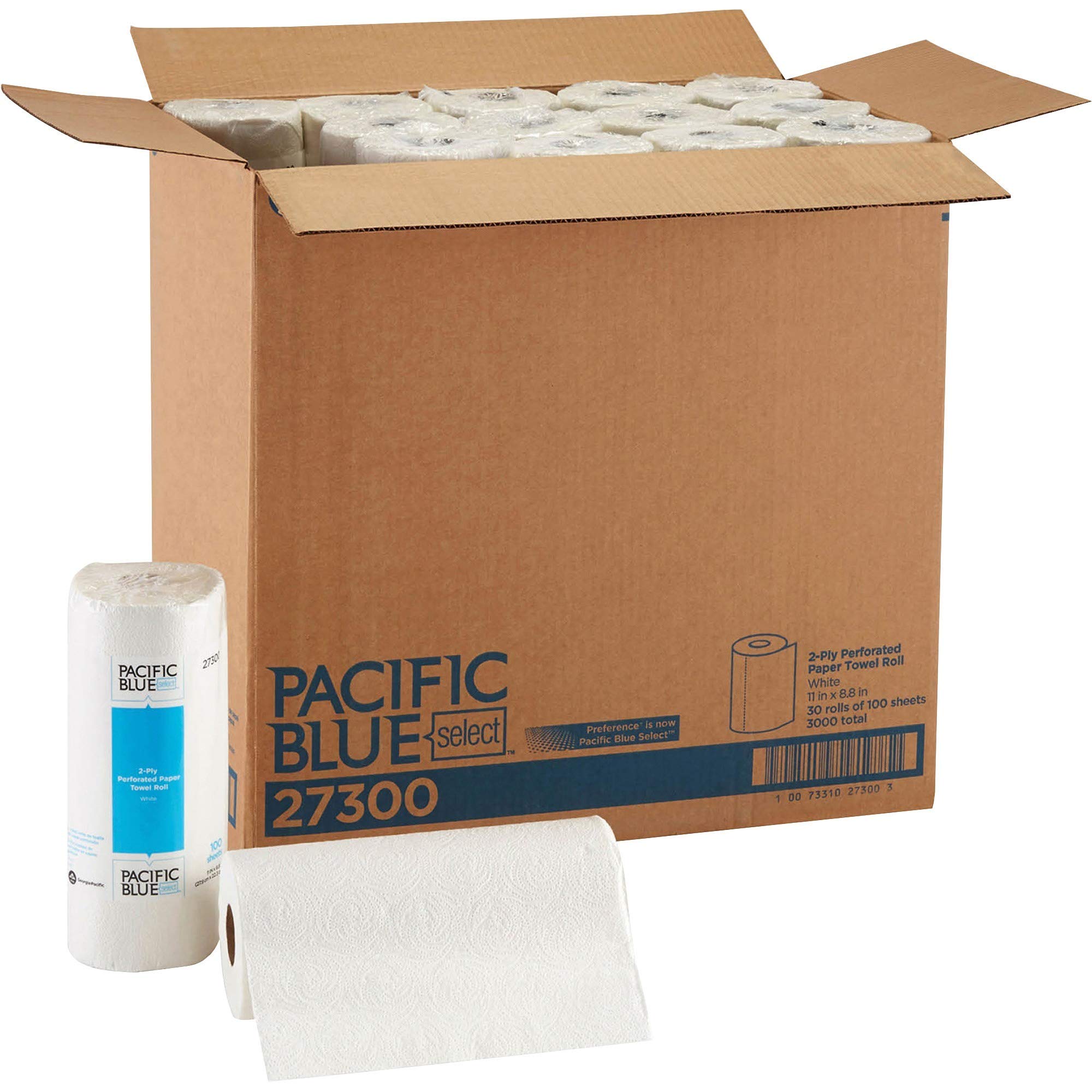 Pacific Blue Select 2-Ply Perforated Roll Paper Towels by Georgia-Pacific Pro; 100 Sheets Per Roll; 30 Rolls Per Case;white - 27300 White 3000 Count (Pack of 1)