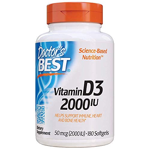 Doctor's Best Vitamin D3 2, 000 IU, Healthy Bones, Teeth, Heart & Immune Support, Non-GMO, Gluten-Free, Soy Free, 180 Count (Pack of 1) (DRB-00210)