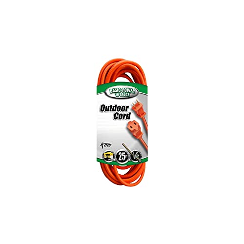 Coleman Cable 02207 16/2 Vinyl Outdoor Extension Cord, Orange, 25-Feet