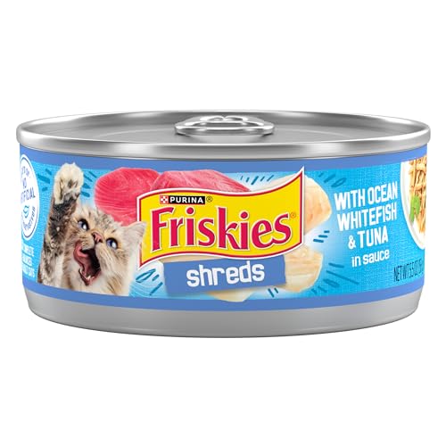 Purina Friskies Wet Cat Food, Shreds With Ocean Whitefish & Tuna in Sauce - (24) 5.5 oz. Cans