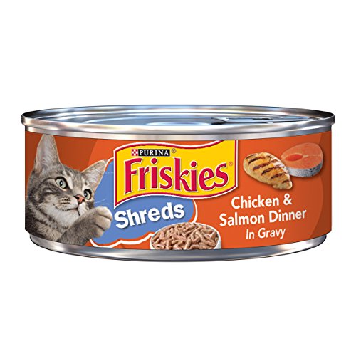 Purina Friskies Gravy Wet Cat Food, Shreds Chicken & Salmon Dinner in Gravy - (24) 5.5 oz. Cans