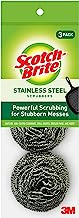 Book Cover Scotch-Brite Stainless Steel Scrubbers, Ideal for Cast Iron Pans, Powerful Scrubbing for Stubborn Messes, 3 Scrubbers