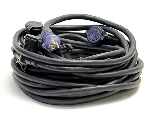 50-Foot 12/3 Black Outdoor Multi Outlet Extension Cord 5 Water Resistant Covered Outlets