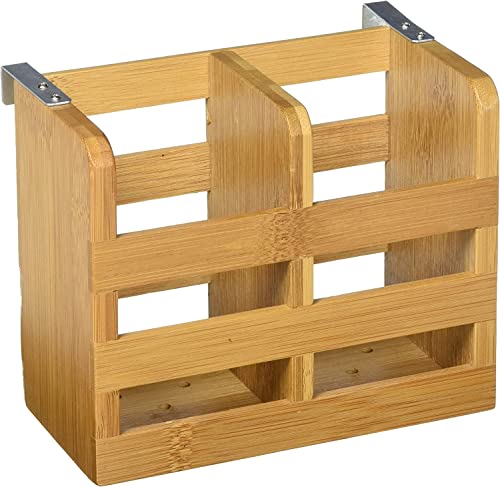 Lipper International 8823 Bamboo Wood 2-Compartment Flatware Holder with Metal Clips, 6-1/4" x 3-1/4" x 5"