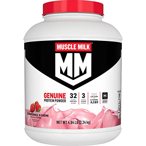 Book Cover Muscle Milk Genuine Protein Powder, Strawberries 'N Crème, 32g Protein, 5 Pound