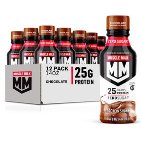 Muscle Milk Genuine Protein Shake, Chocolate, 14 Fl Oz Bottle, 12 Pack, 25g Protein, Zero Sugar, Calcium, Vitamins A, C & D, 6g Fiber, Energizing Snack, Workout Recovery, Packaging May Vary Chocolate 14 Fl Oz (Pack of 12)