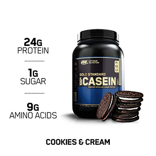 OPTIMUM NUTRITION Gold Standard 100% Micellar Casein Protein Powder, Slow Digesting, Helps Keep You Full, Overnight Muscle Recovery, Cookies and Cream, 2 Pound