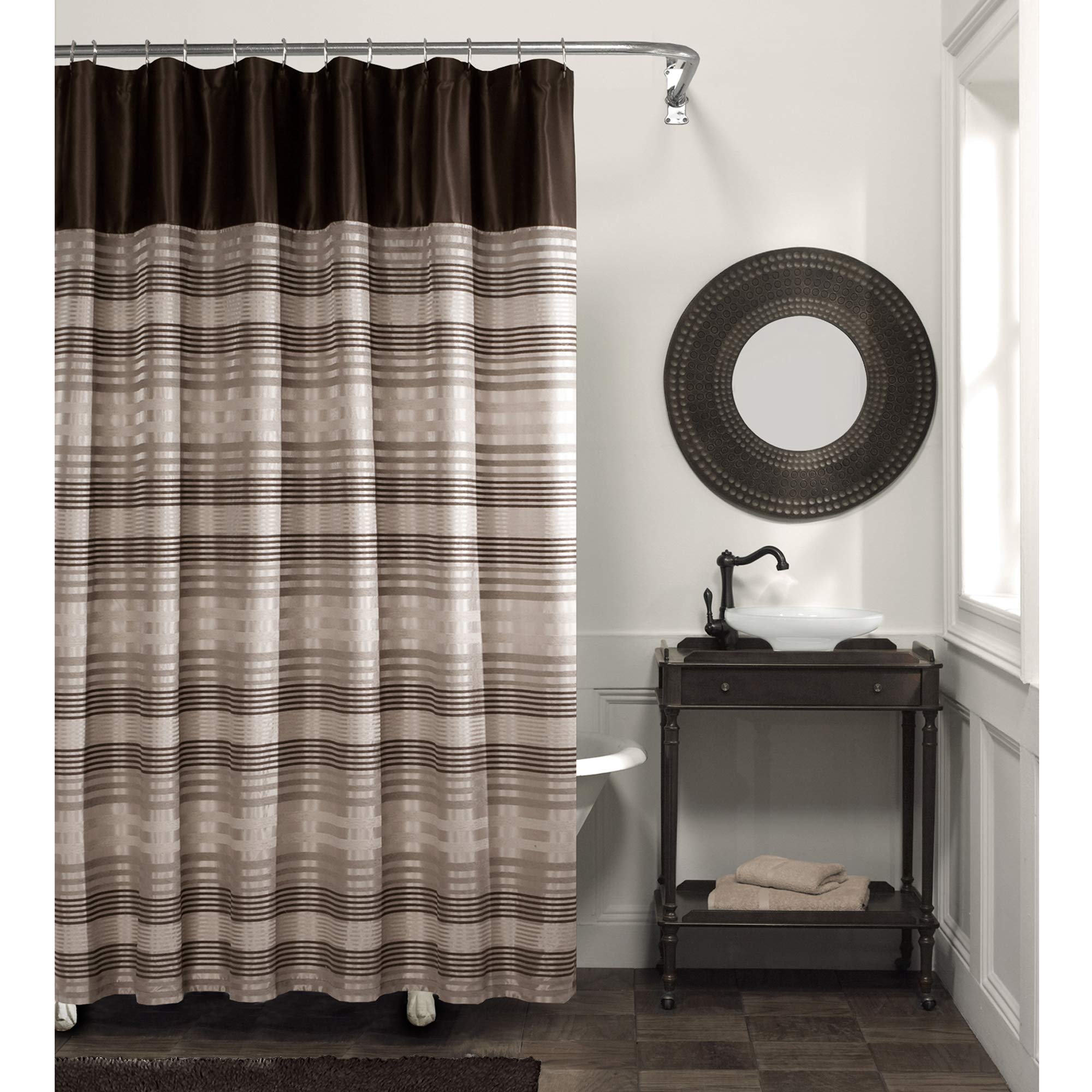 Book Cover MAYTEX Blake Chenille Striped Fabric Shower Curtain, Brown Multi Blake Chenille 70 by 72