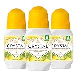 CRYSTAL Mineral Deodorant Roll-On- Body Deodorant With 24-Hour Odor Protection, Non-Staining & Non-Sticky Deodorant with Chamomile & Green Tea, Aluminium Chloride & Paraben Free, 2.25 FL OZ - 3 Pack