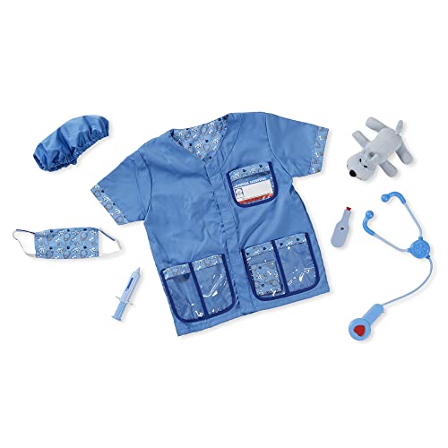 Book Cover Melissa & Doug Veterinarian Role Play Costume Dress-Up Set (9 pcs) - Pretend Veterinarian Outfit With Realistic Accessories, Veterinarian Costume For Kids Ages 3+