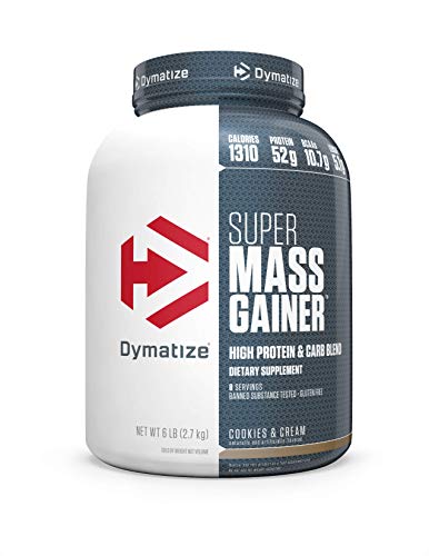 Book Cover Dymatize Super Mass Gainer Protein Powder with 1280 Calories Per Serving, Gain Strength & Size Quickly, Cookies and Cream, 6 lbs